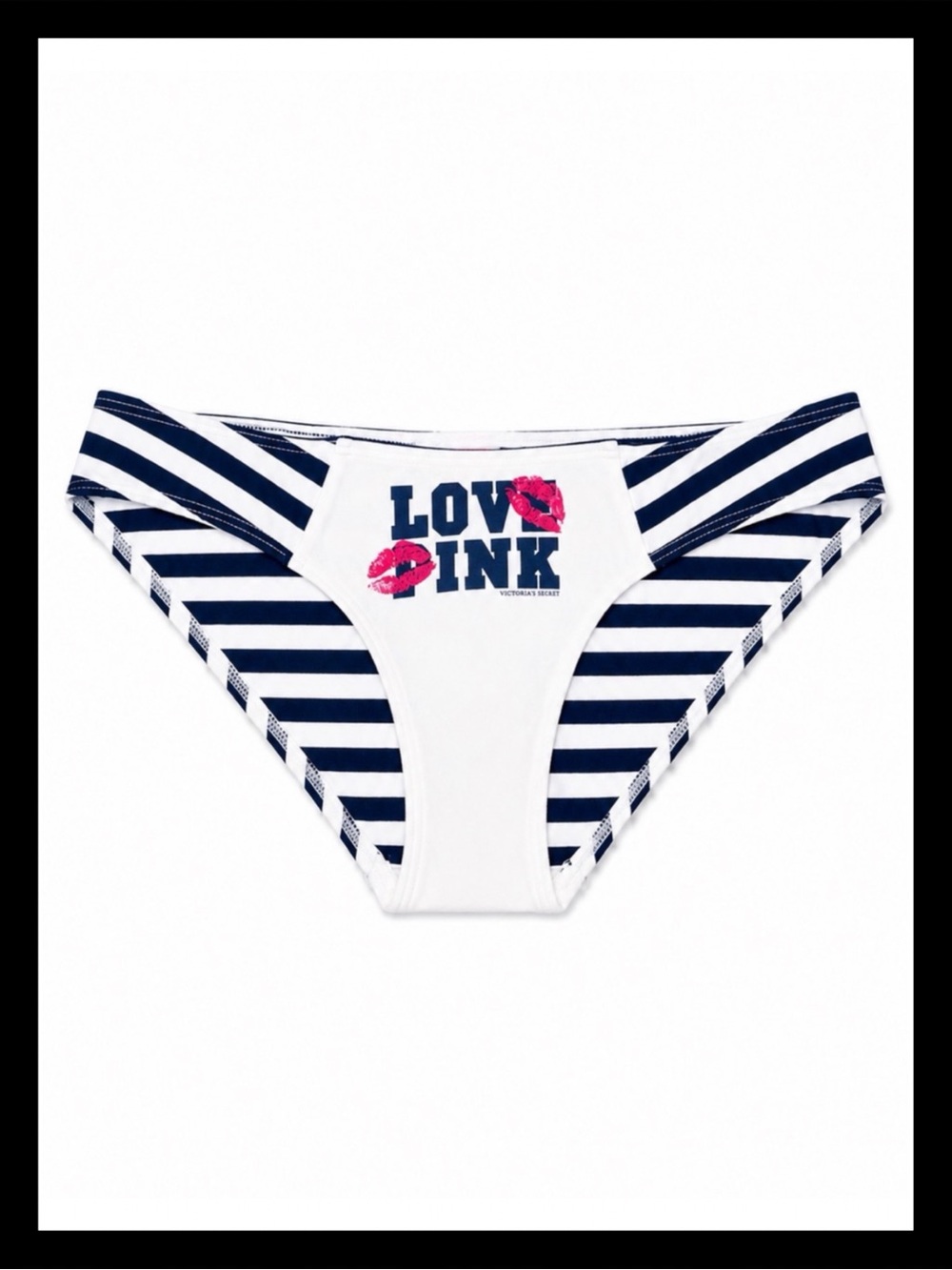 💕ⓅⒾⓃⓀ ⓋⓈ Y2K/RARE/HTF Blue/White Striped “💋LOVE PINK💋” ELR Bikini Panties ✨NWT✨💕